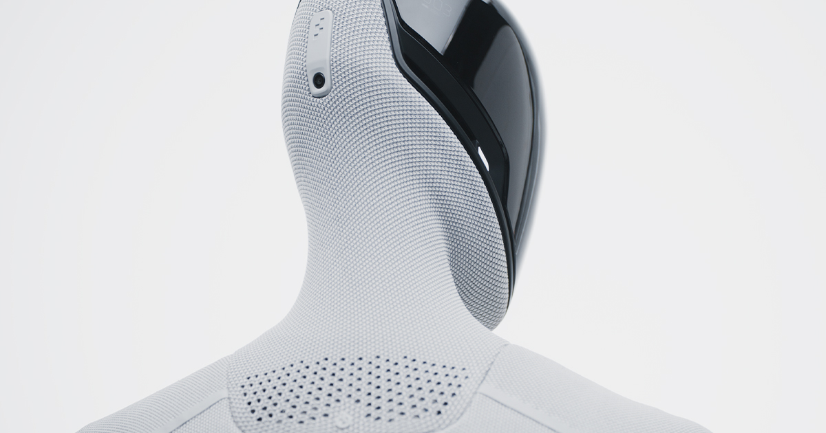 Close-up of the head and neck of the Figure 03 humanoid robot from Figure's launch images
